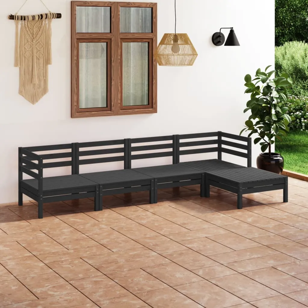 vidaXL Set Salotto da Giardino 5 pz in Legno Massello di Pino Nero