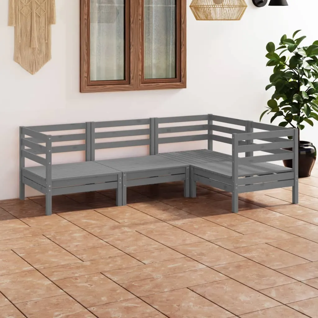 vidaXL Set Salotto da Giardino 4 pz in Legno Massello di Pino Grigio