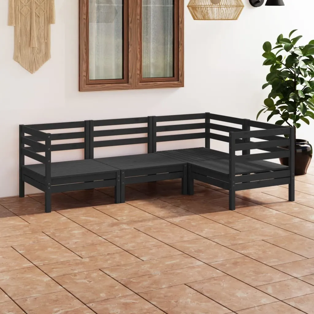 vidaXL Set Salotto da Giardino 4 pz in Legno Massello di Pino Nero