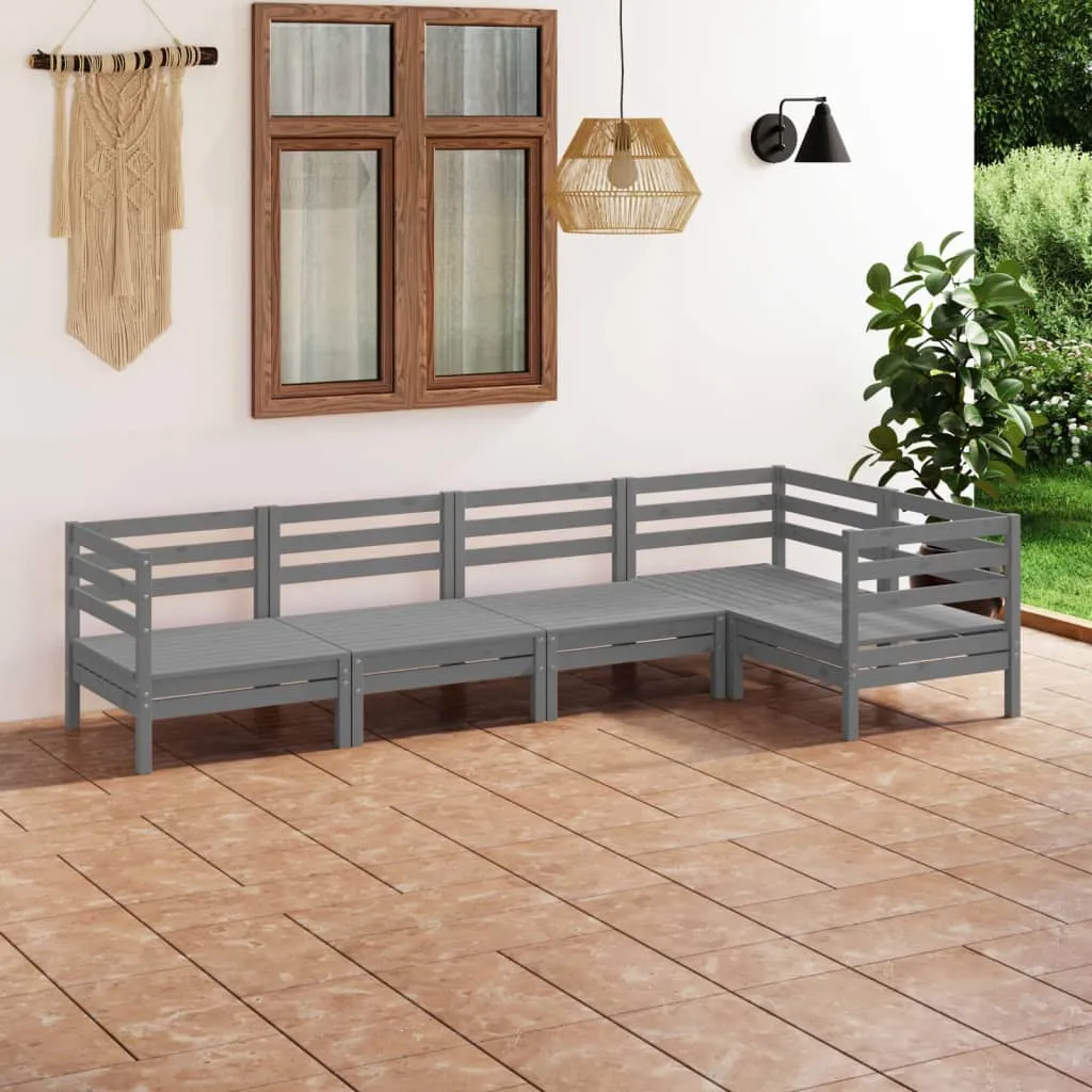 vidaXL Set Salotto da Giardino 5 pz in Legno Massello di Pino Grigio