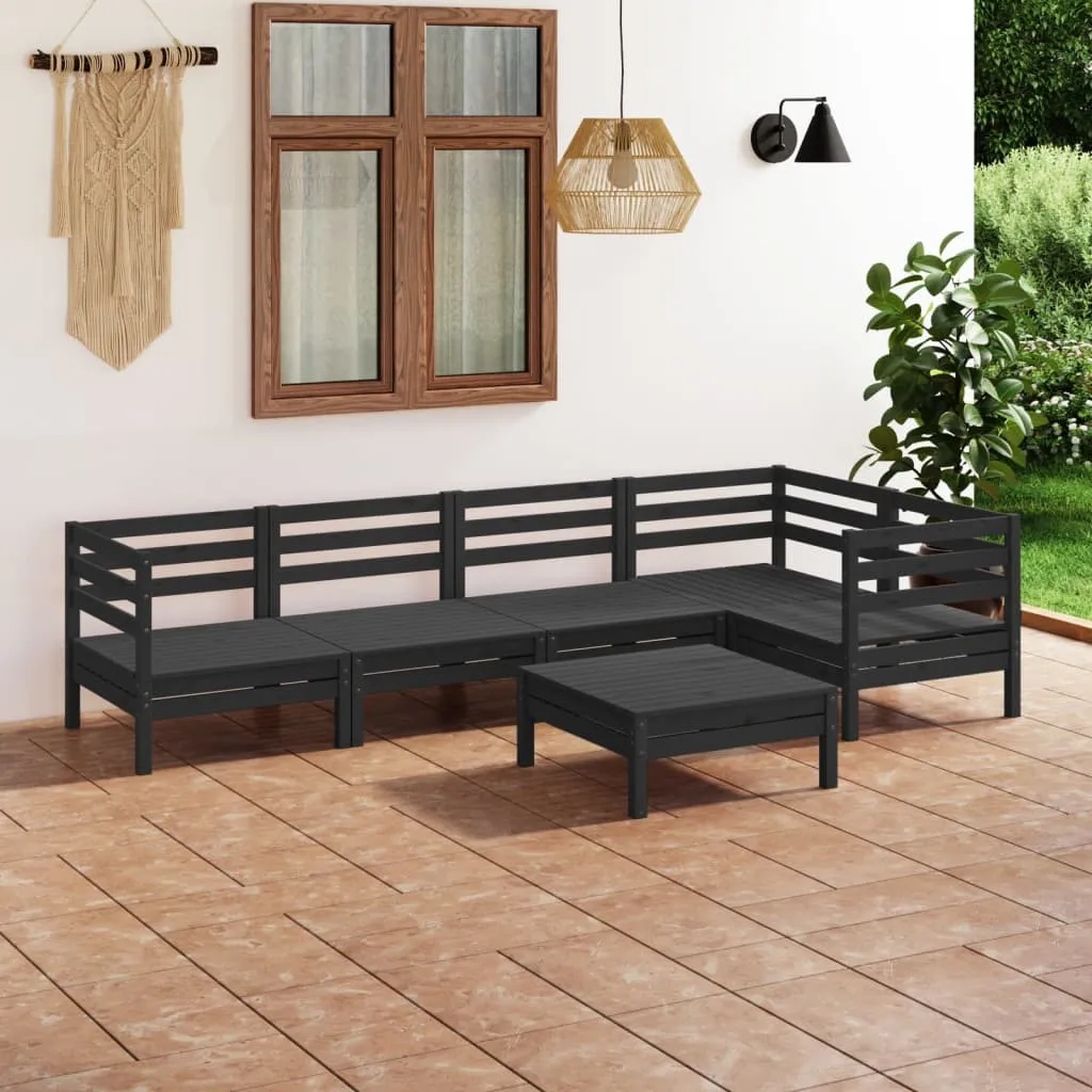 vidaXL Set Salotto da Giardino 6 pz in Legno Massello di Pino Nero