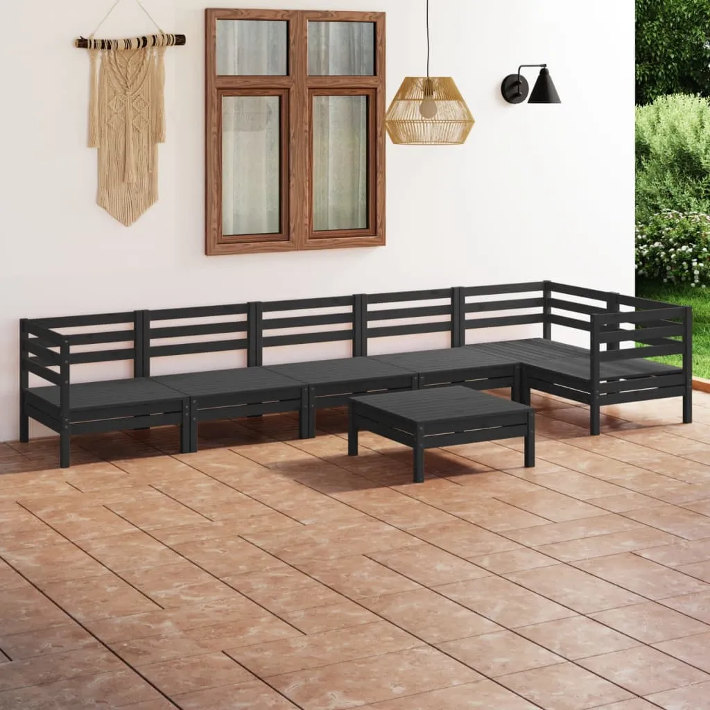 vidaXL Set Salotto da Giardino 7 pz in Legno Massello di Pino Nero