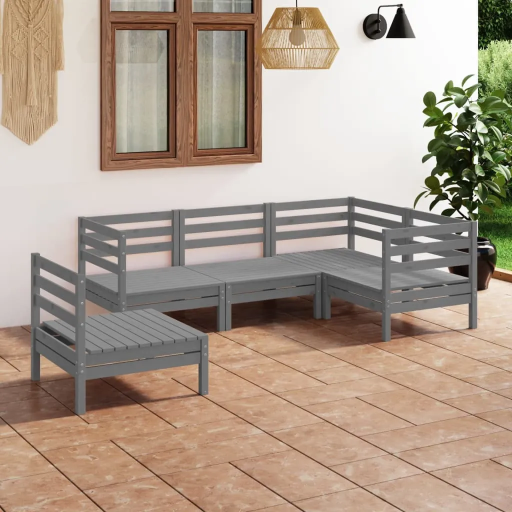 vidaXL Set Salotto da Giardino 5 pz in Legno Massello di Pino Grigio