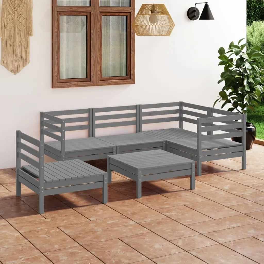 vidaXL Set Salotto da Giardino 6 pz in Legno Massello di Pino Grigio