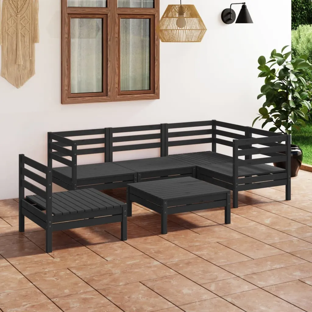 vidaXL Set Salotto da Giardino 6 pz in Legno Massello di Pino Nero