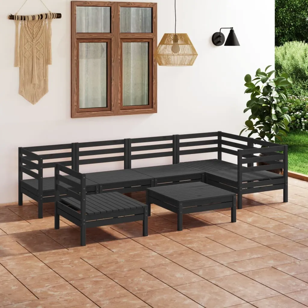 vidaXL Set Divani da Giardino 7 pz in Legno Massello di Pino Nero