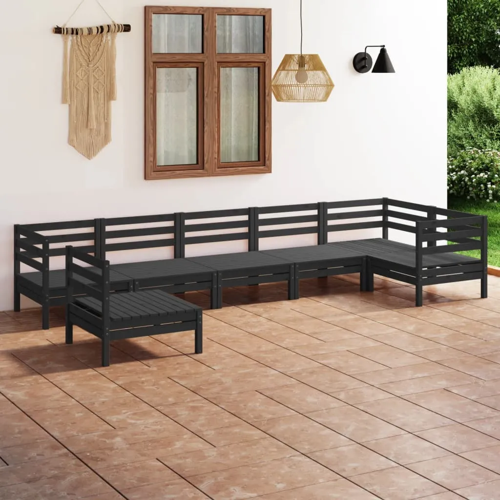 vidaXL Set Salotto da Giardino 7 pz in Legno Massello di Pino Nero