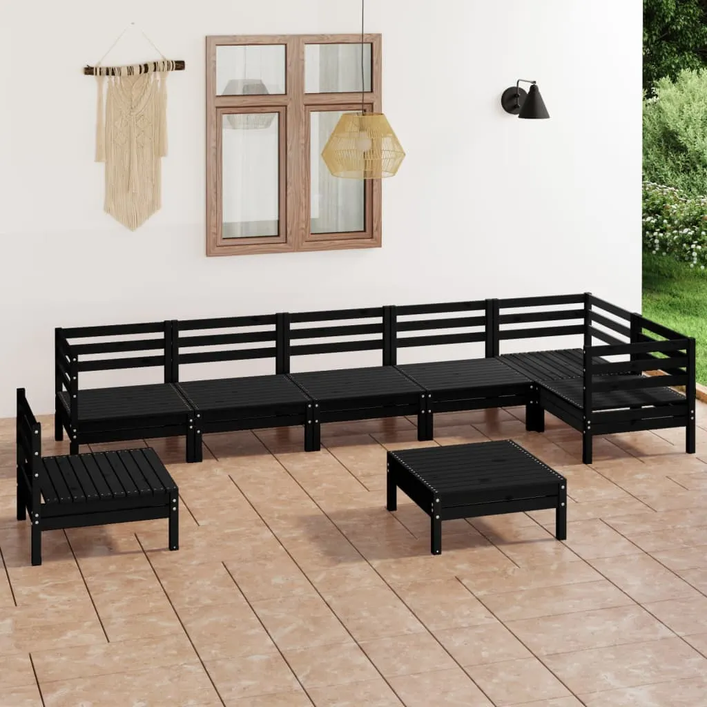 vidaXL Set Salotto da Giardino 8 pz in Legno Massello di Pino Nero