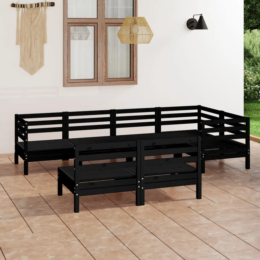 vidaXL Set Salotto da Giardino 7 pz in Legno Massello di Pino Nero