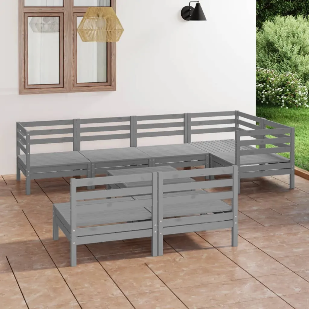 vidaXL Set Salotto da Giardino 8 pz in Legno Massello di Pino Grigio