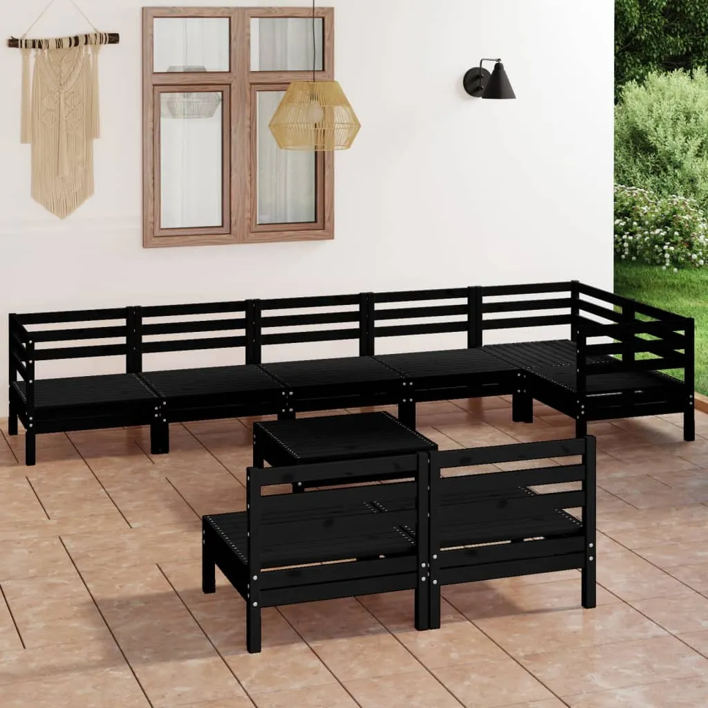 vidaXL Set Salotto da Giardino 9 pz in Legno Massello di Pino Nero