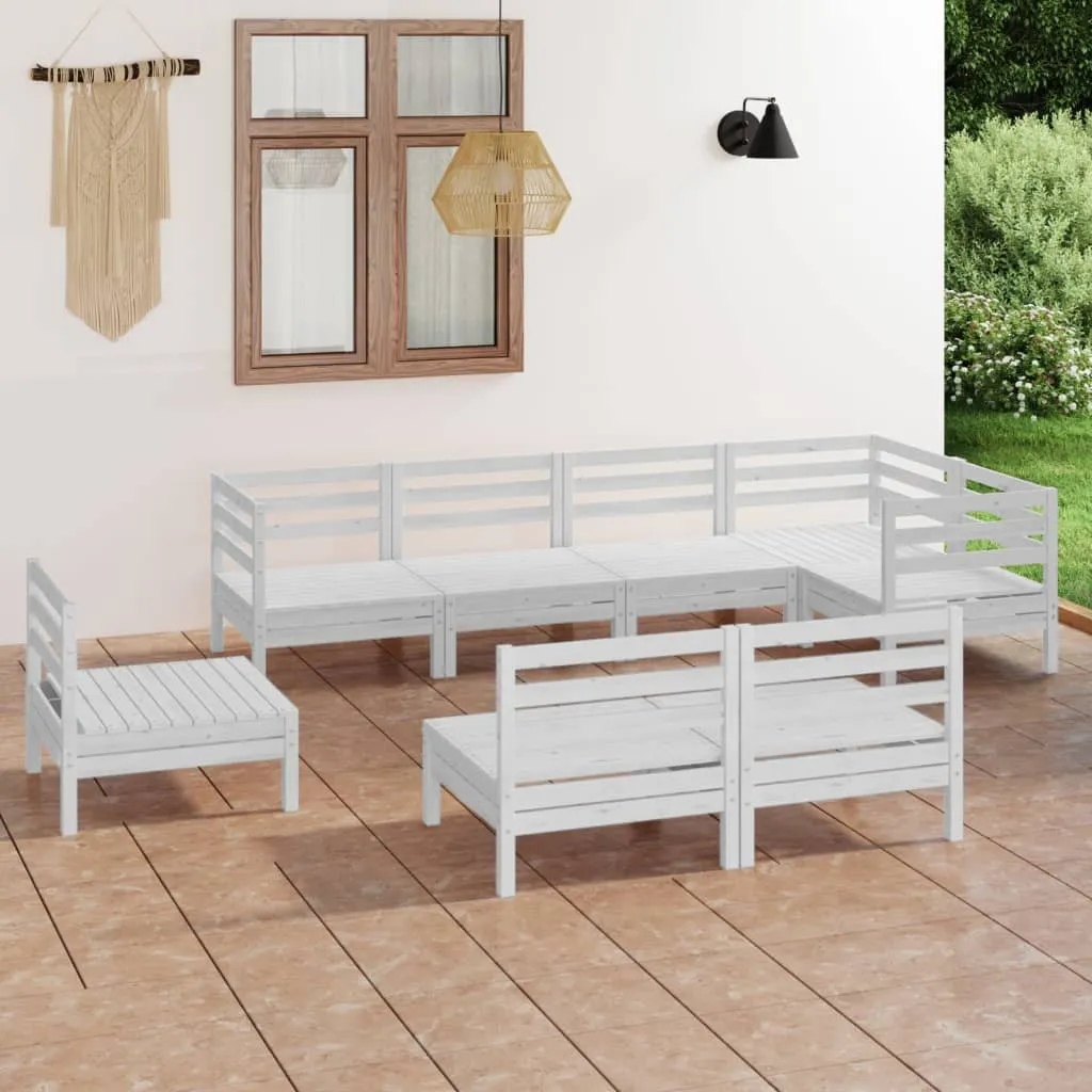 vidaXL Set Salotto da Giardino 8 pz in Legno Massello di Pino Bianco