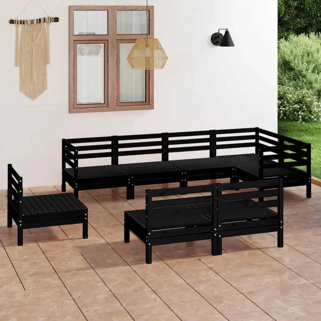 vidaXL Set Salotto da Giardino 8 pz in Legno Massello di Pino Nero