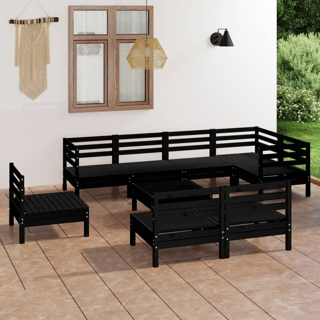 vidaXL Set Salotto da Giardino 9 pz in Legno Massello di Pino Nero