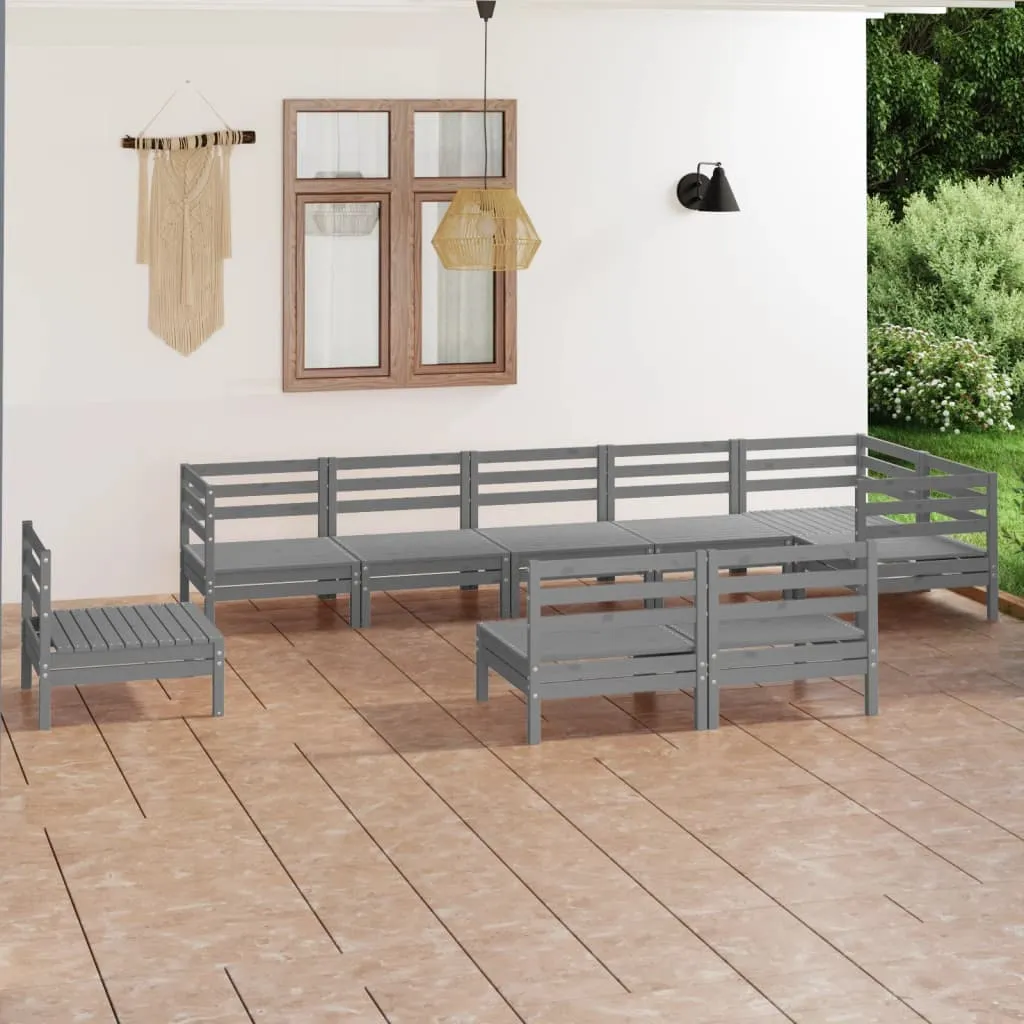 vidaXL Set Salotto da Giardino 9 pz in Legno Massello di Pino Grigio