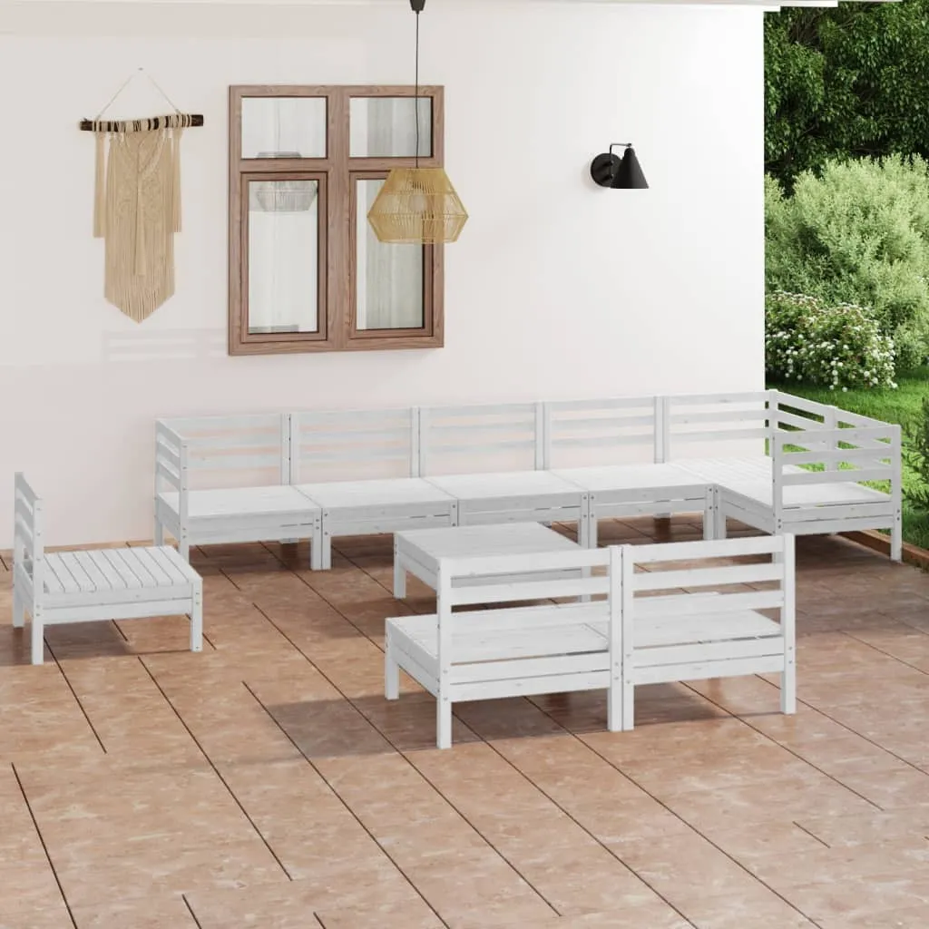 vidaXL Set Salotto da Giardino 10 pz in Legno Massello di Pino Bianco