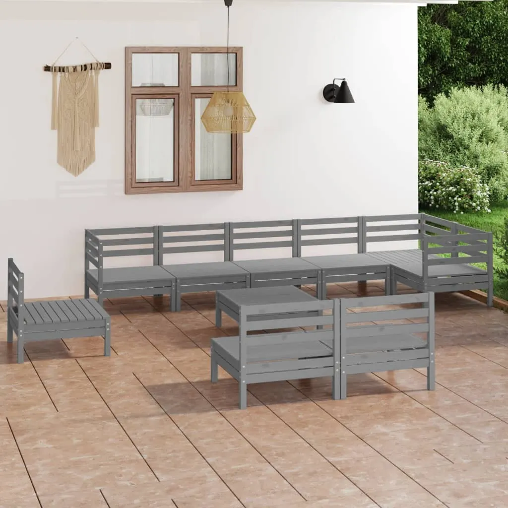 vidaXL Set Salotto da Giardino 10 pz in Legno Massello di Pino Grigio