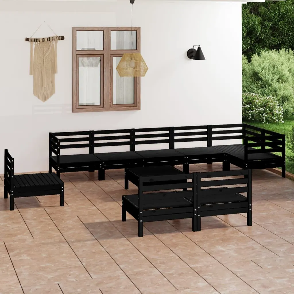 vidaXL Set Salotto da Giardino 10 pz in Legno Massello di Pino Nero