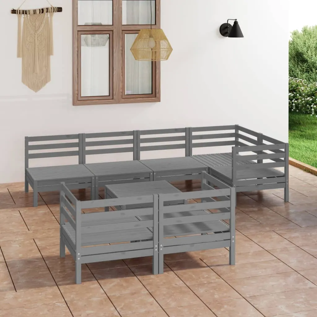 vidaXL Set Salotto da Giardino 8 pz in Legno Massello di Pino Grigio