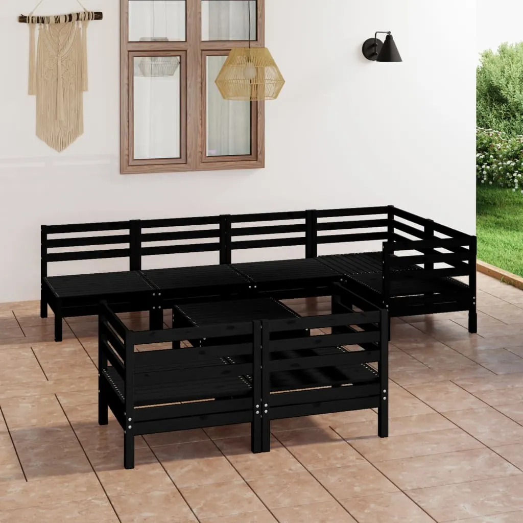 vidaXL Set Salotto da Giardino 8 pz in Legno Massello di Pino Nero