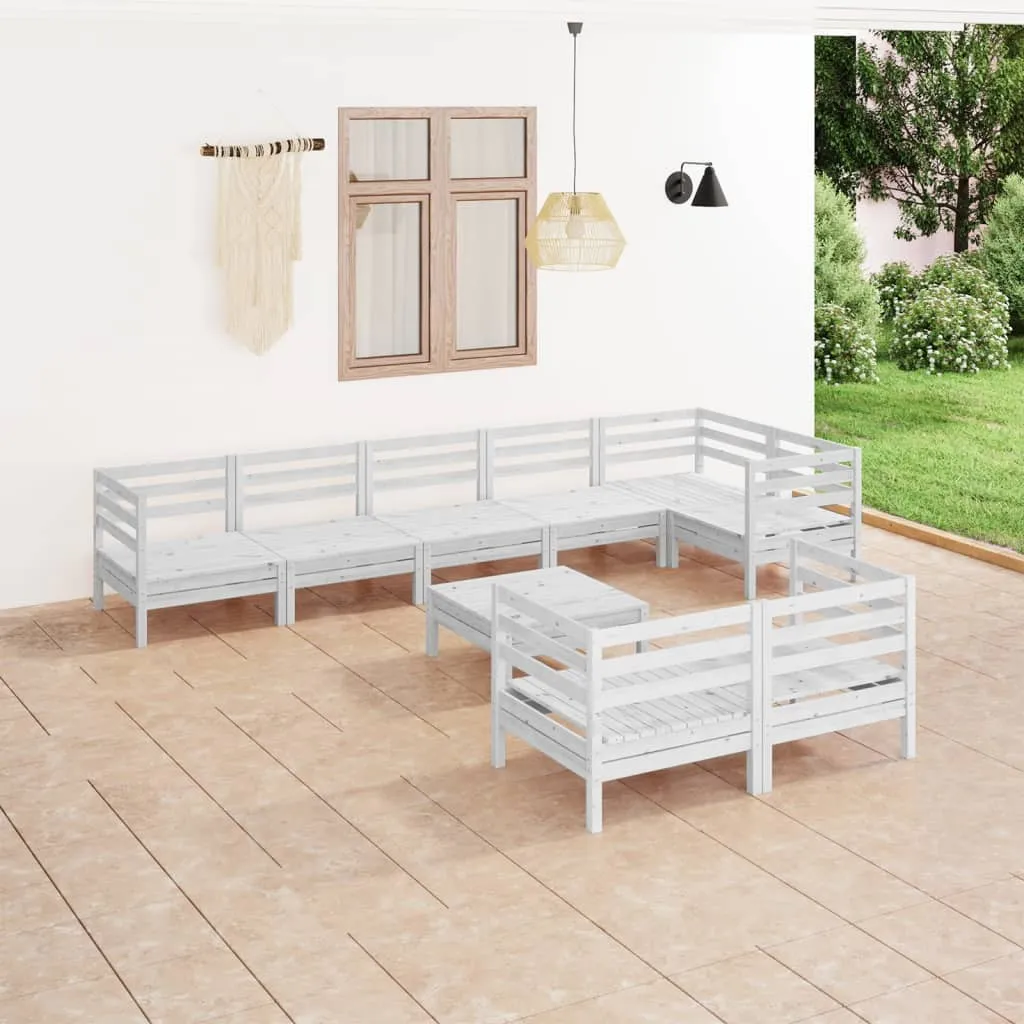 vidaXL Set Salotto da Giardino 9 pz in Legno Massello di Pino Bianco