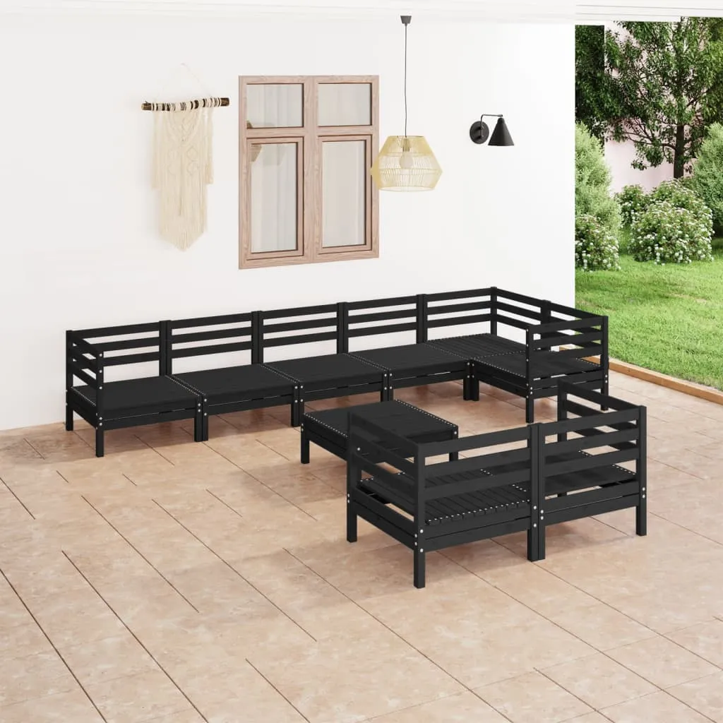 vidaXL Set Salotto da Giardino 9 pz in Legno Massello di Pino Nero