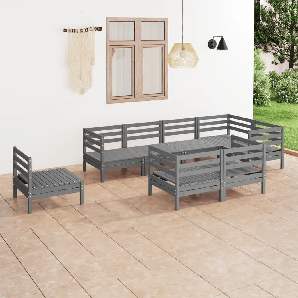 vidaXL Set Salotto da Giardino 8 pz in Legno Massello di Pino Grigio