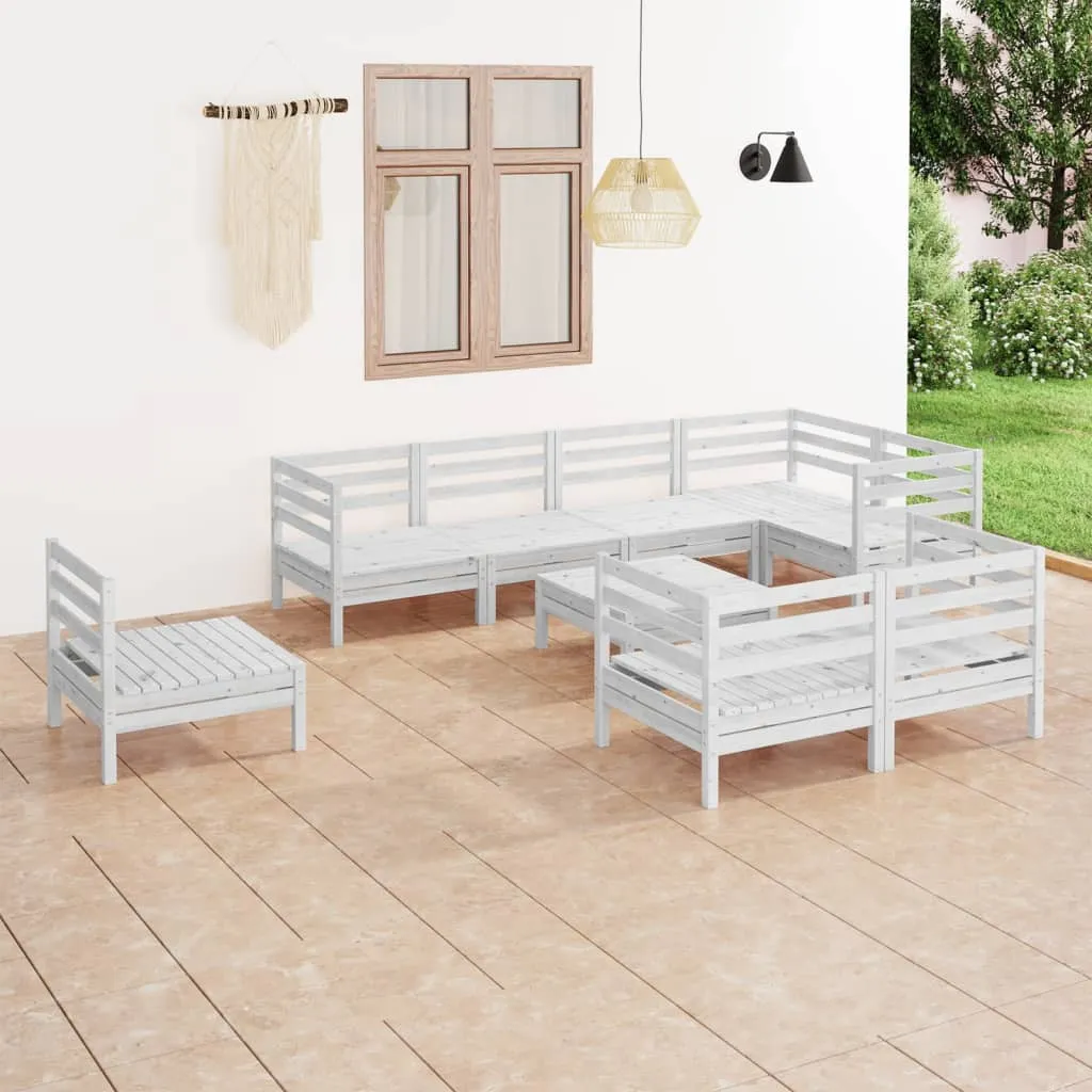 vidaXL Set Salotto da Giardino 9 pz in Legno Massello di Pino Bianco