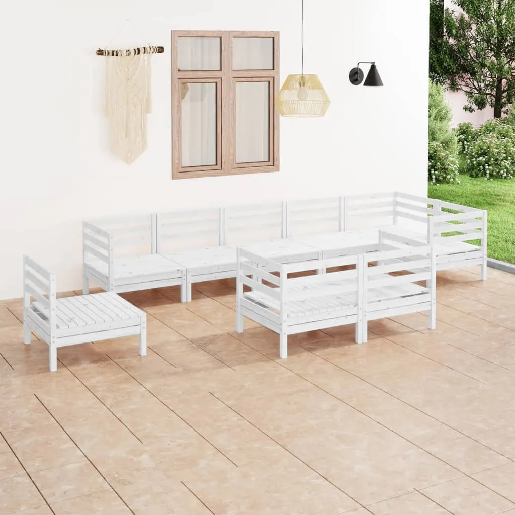 vidaXL Set Salotto da Giardino 9 pz in Legno Massello di Pino Bianco