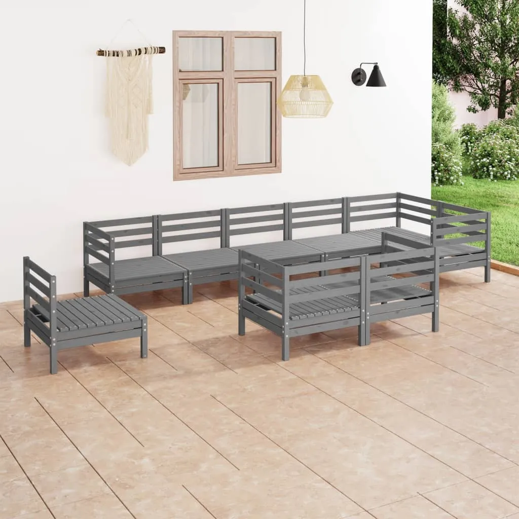 vidaXL Set Salotto da Giardino 9 pz in Legno Massello di Pino Grigio