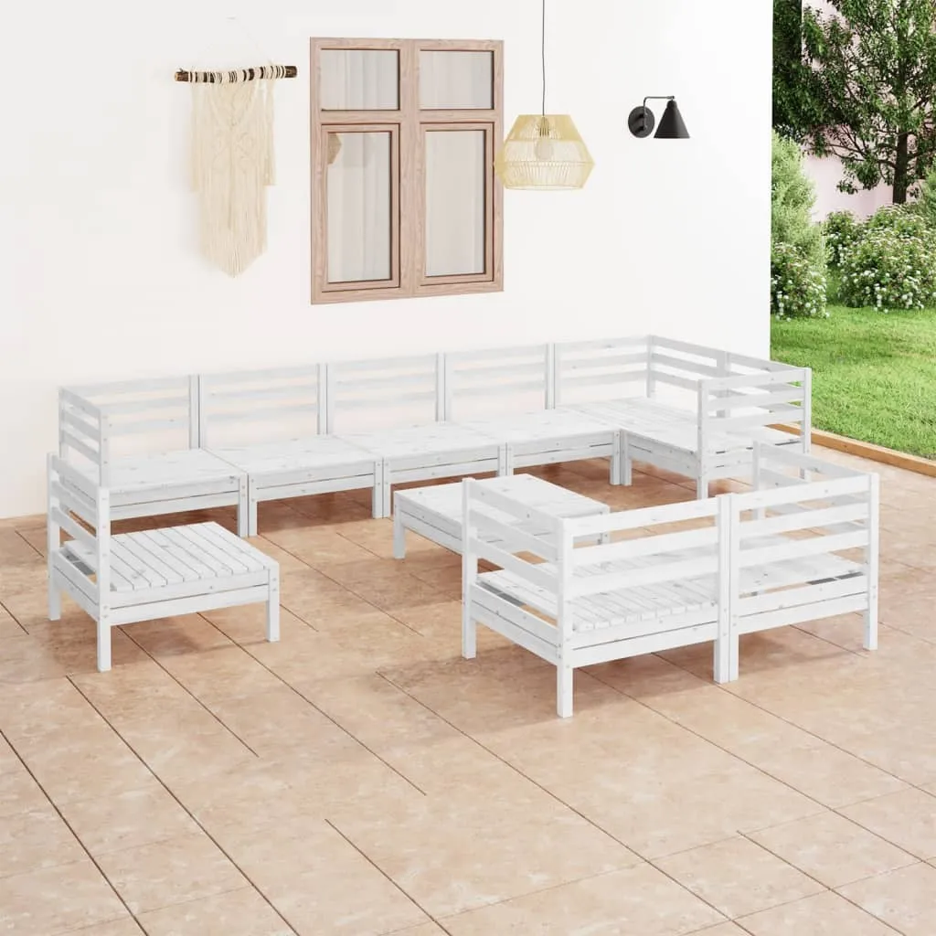 vidaXL Set Salotto da Giardino 10 pz in Legno Massello di Pino Bianco