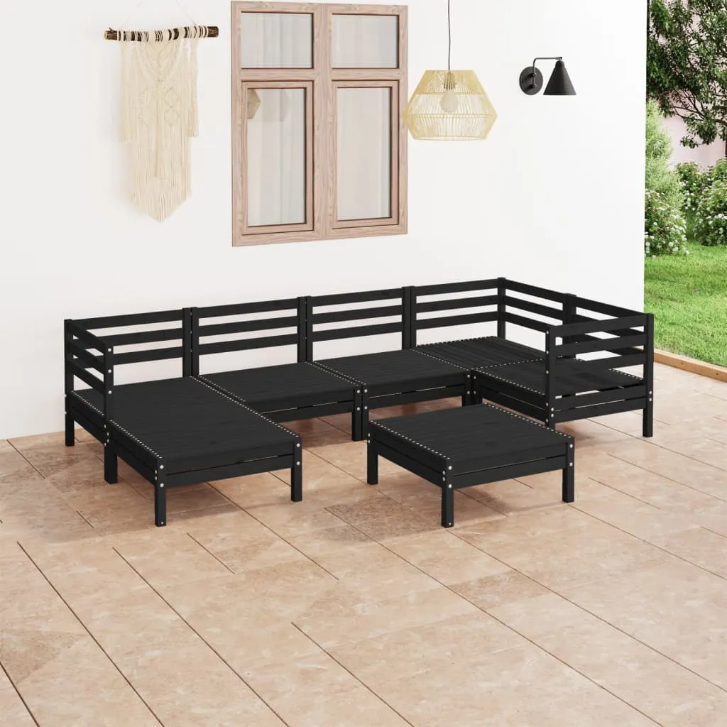 vidaXL Set Salotto da Giardino 7 pz in Legno Massello di Pino Nero