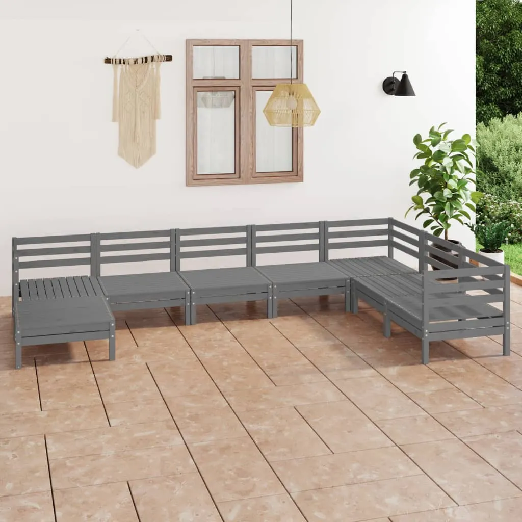 vidaXL Set Salotto da Giardino 8 pz in Legno Massello di Pino Grigio