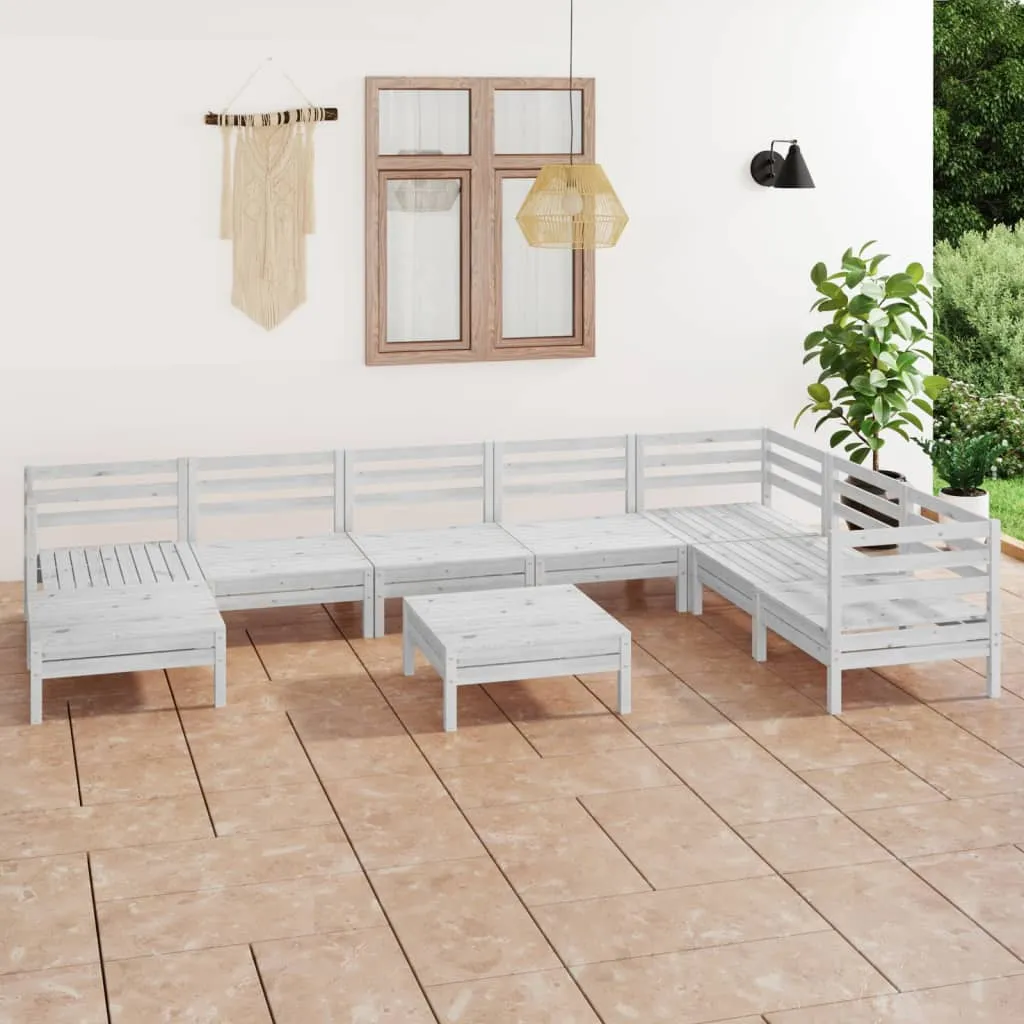 vidaXL Set Salotto da Giardino 9 pz in Legno Massello di Pino Bianco