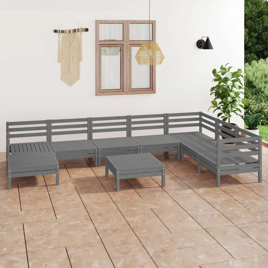 vidaXL Set Salotto da Giardino 9 pz in Legno Massello di Pino Grigio