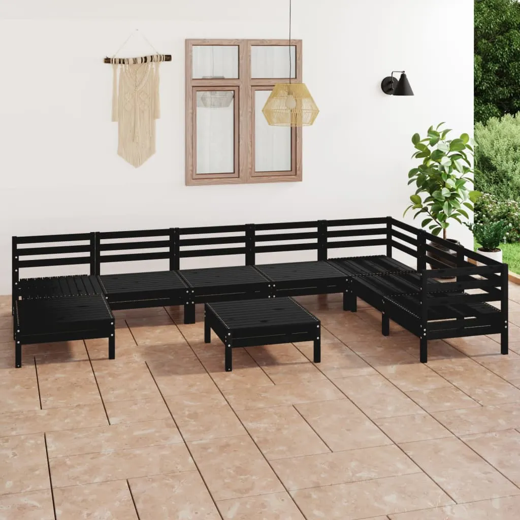 vidaXL Set Salotto da Giardino 9 pz in Legno Massello di Pino Nero