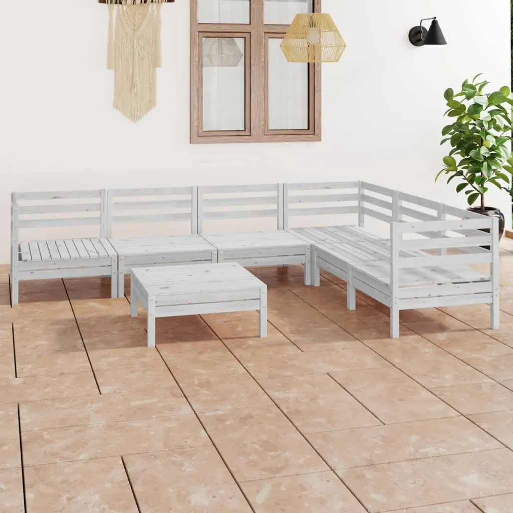 vidaXL Set Salotto da Giardino 7 pz in Legno Massello di Pino Bianco