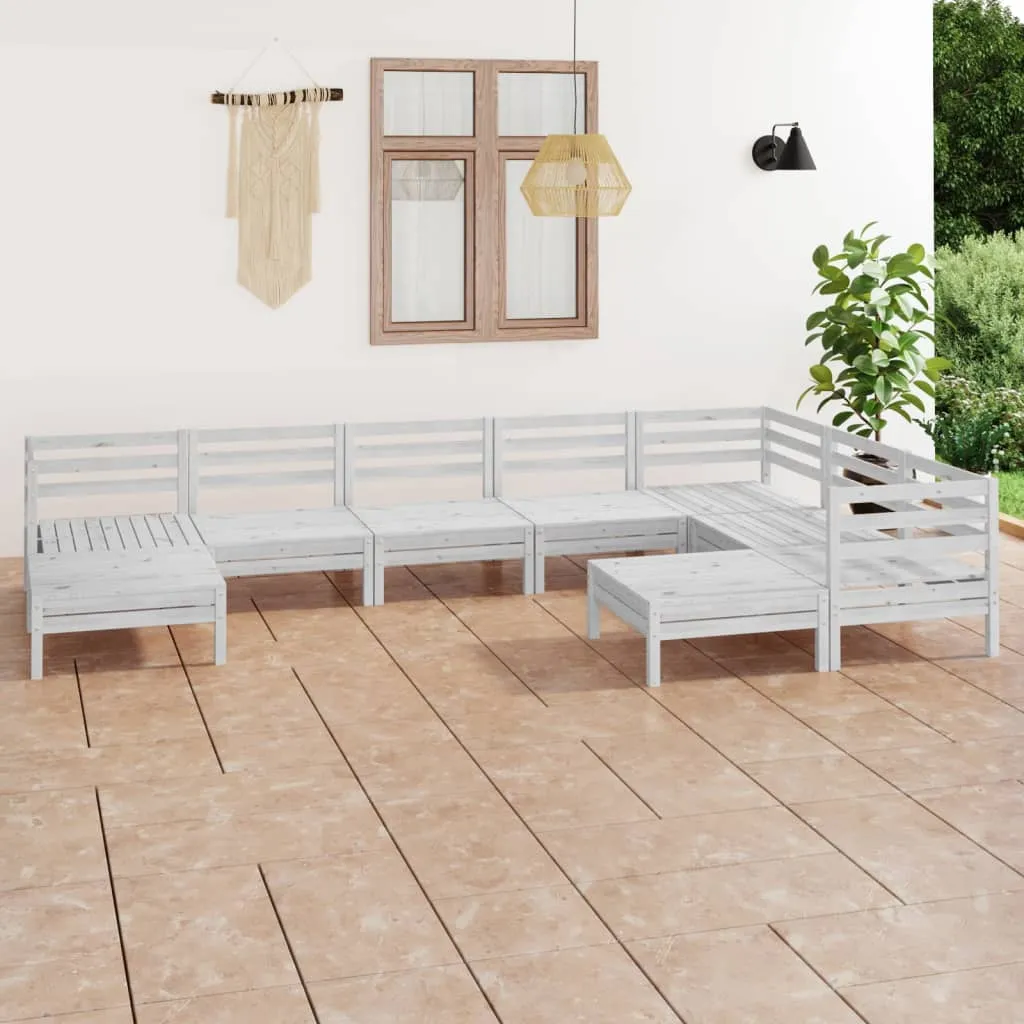 vidaXL Set Salotto da Giardino 9 pz in Legno Massello di Pino Bianco