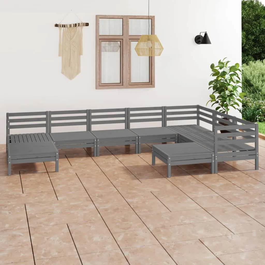 vidaXL Set Salotto da Giardino 9 pz in Legno Massello di Pino Grigio