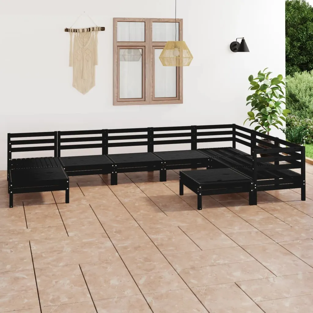 vidaXL Set Salotto da Giardino 9 pz in Legno Massello di Pino Nero