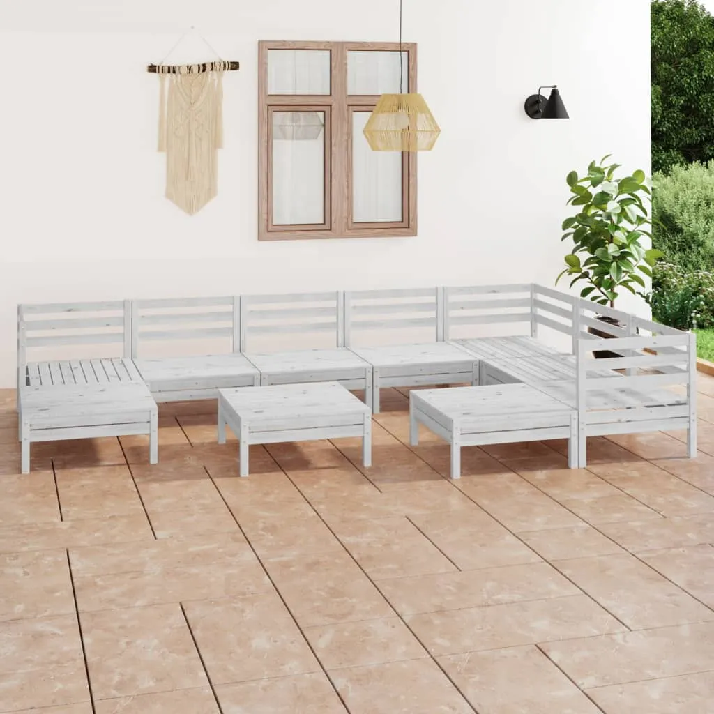 vidaXL Set Salotto da Giardino 10 pz in Legno Massello di Pino Bianco