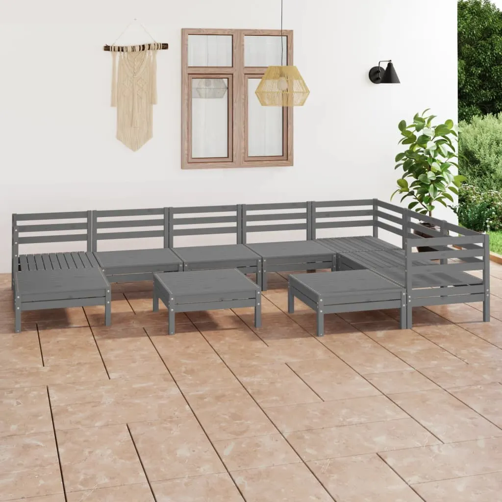 vidaXL Set Salotto da Giardino 10 pz in Legno Massello di Pino Grigio