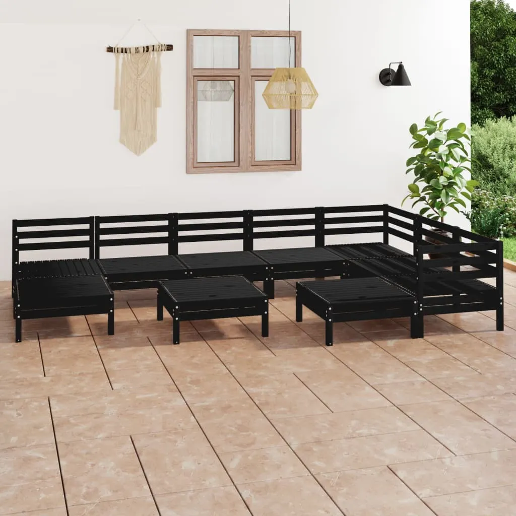 vidaXL Set Salotto da Giardino 10 pz in Legno Massello di Pino Nero