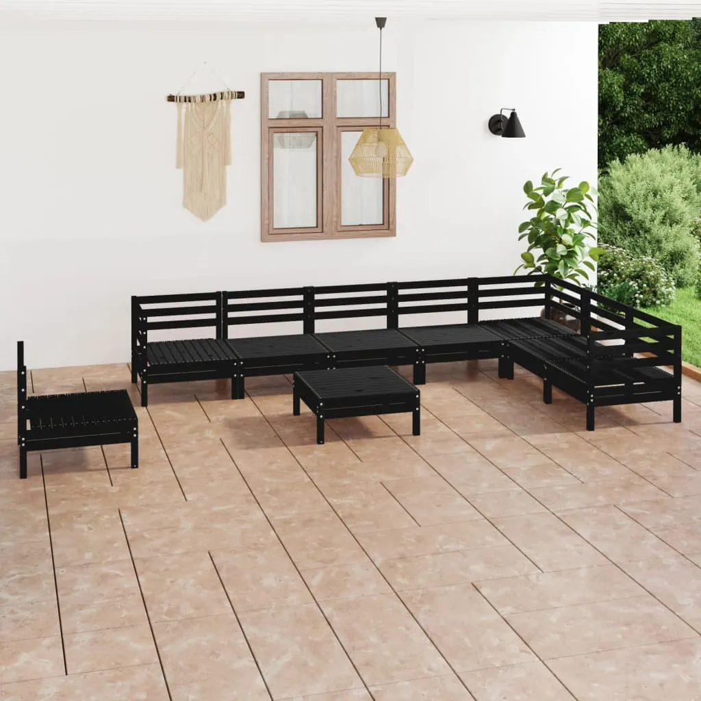 vidaXL Set Salotto da Giardino 9 pz in Legno Massello di Pino Nero