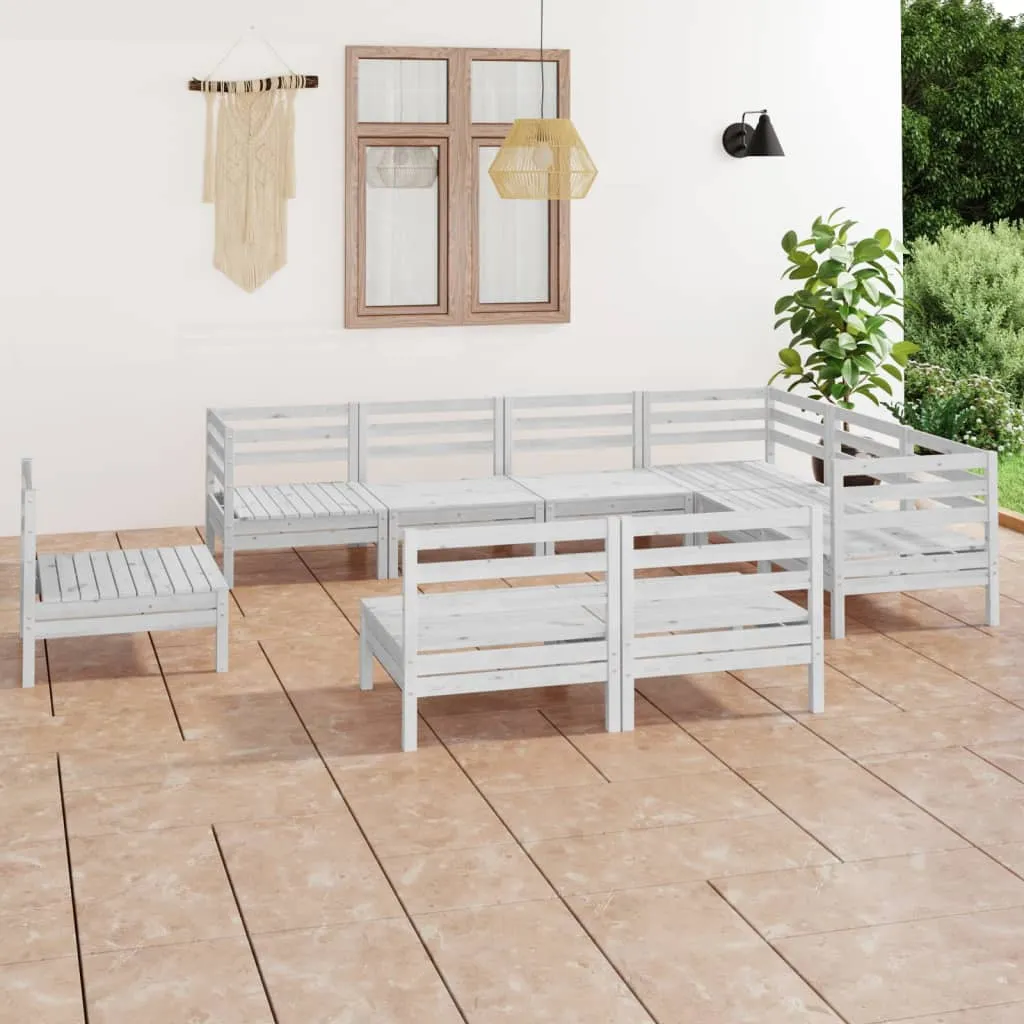 vidaXL Set Salotto da Giardino 9 pz in Legno Massello di Pino Bianco