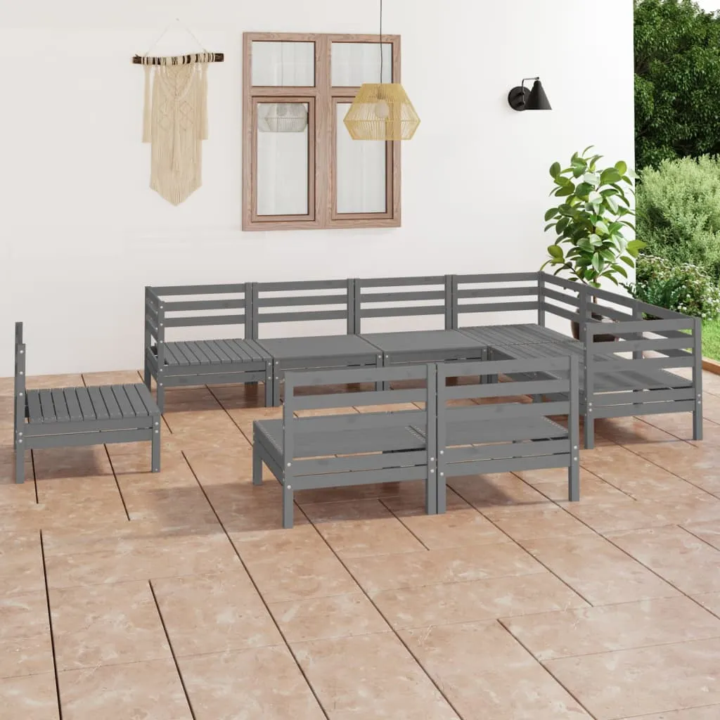 vidaXL Set Salotto da Giardino 9 pz in Legno Massello di Pino Grigio