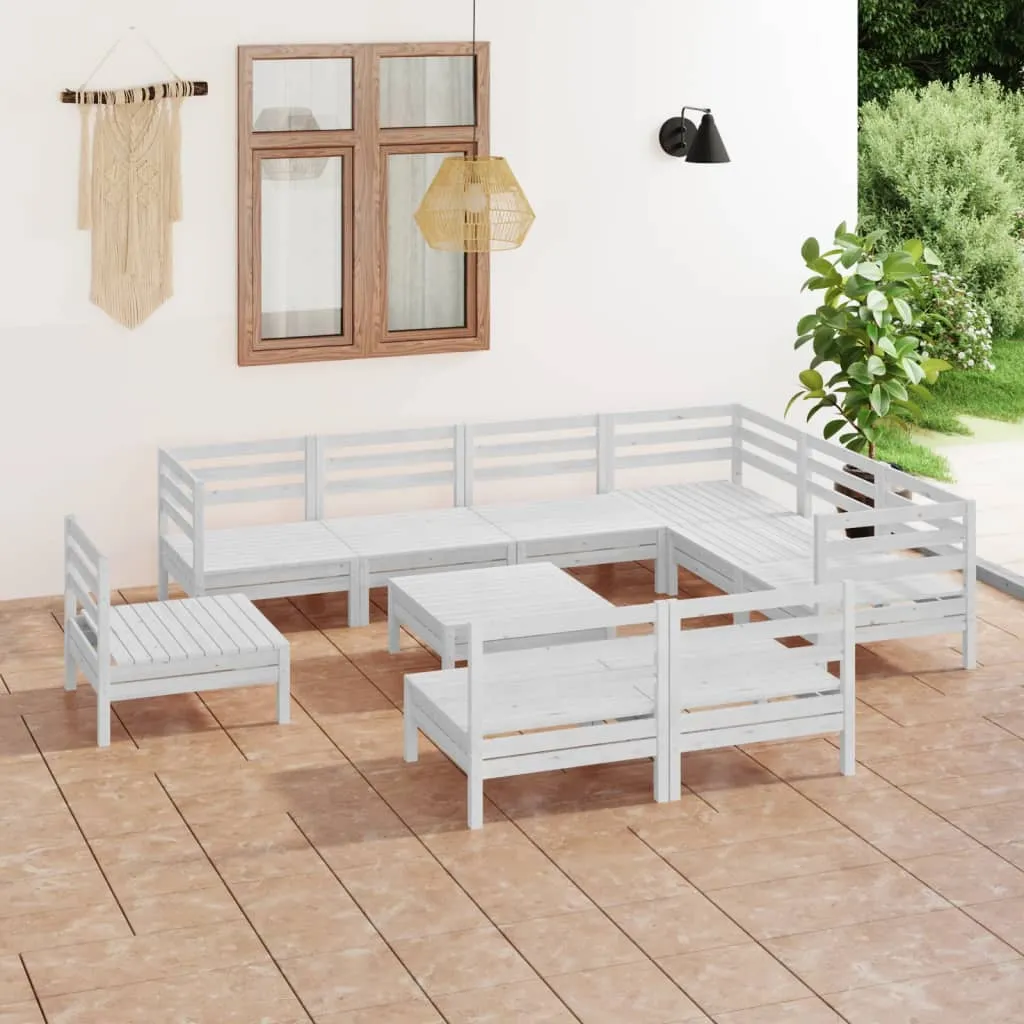 vidaXL Set Salotto da Giardino 10 pz in Legno Massello di Pino Bianco