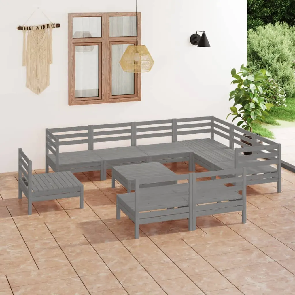 vidaXL Set Salotto da Giardino 10 pz in Legno Massello di Pino Grigio