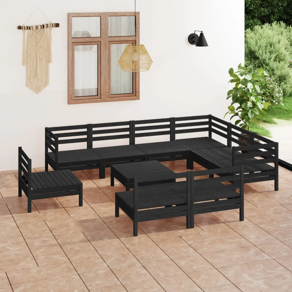 vidaXL Set Salotto da Giardino 10 pz in Legno Massello di Pino Nero