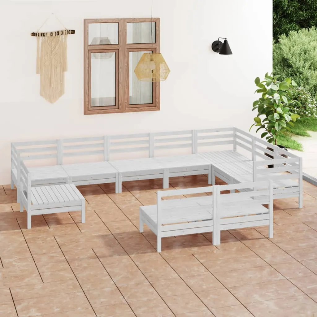 vidaXL Set Salotto da Giardino 10 pz in Legno Massello di Pino Bianco